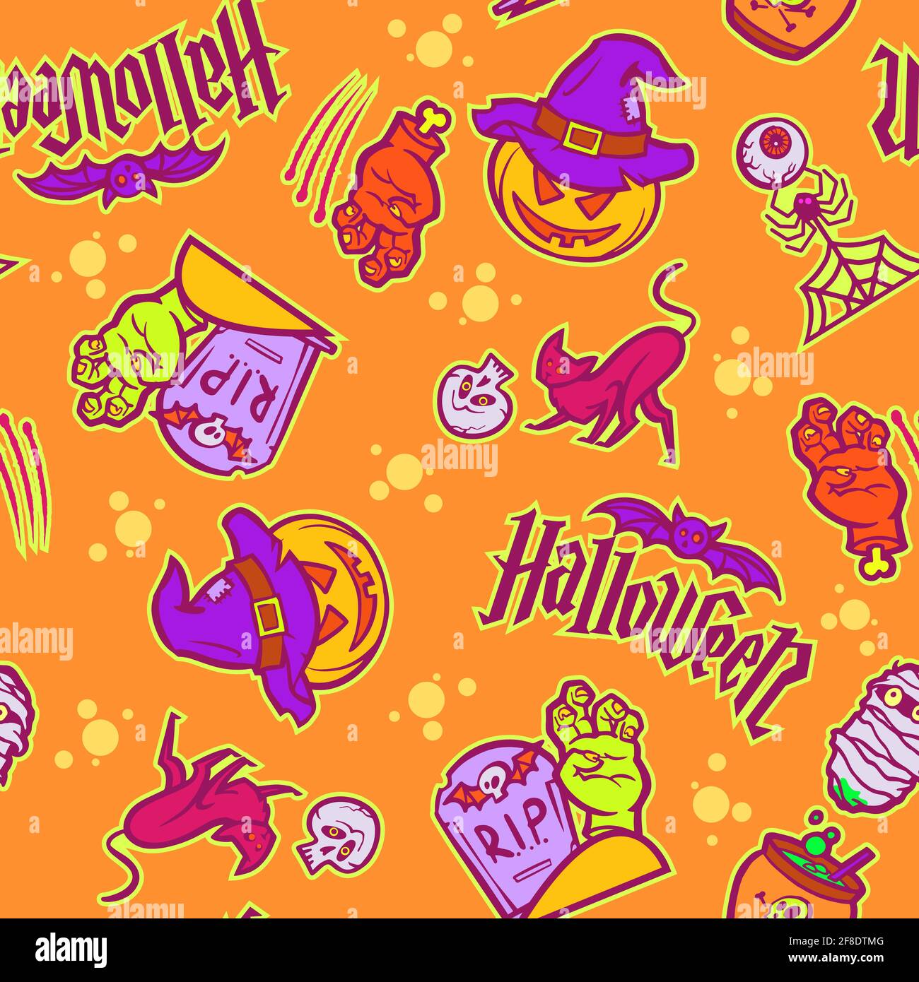 Seamless pattern for Halloween holiday decoration. Halloween symbols