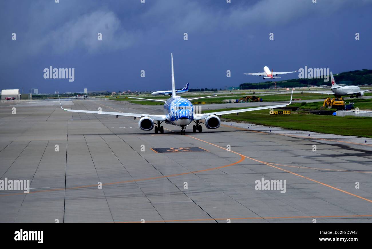 Japan Transocean Airline, JTA, Boeing,B-737/800, JA05RK, Blue Whale Shark, Taxiing, Naha Airport, Naha, Okinawa, Ryukyu Islands, Japan Stock Photo