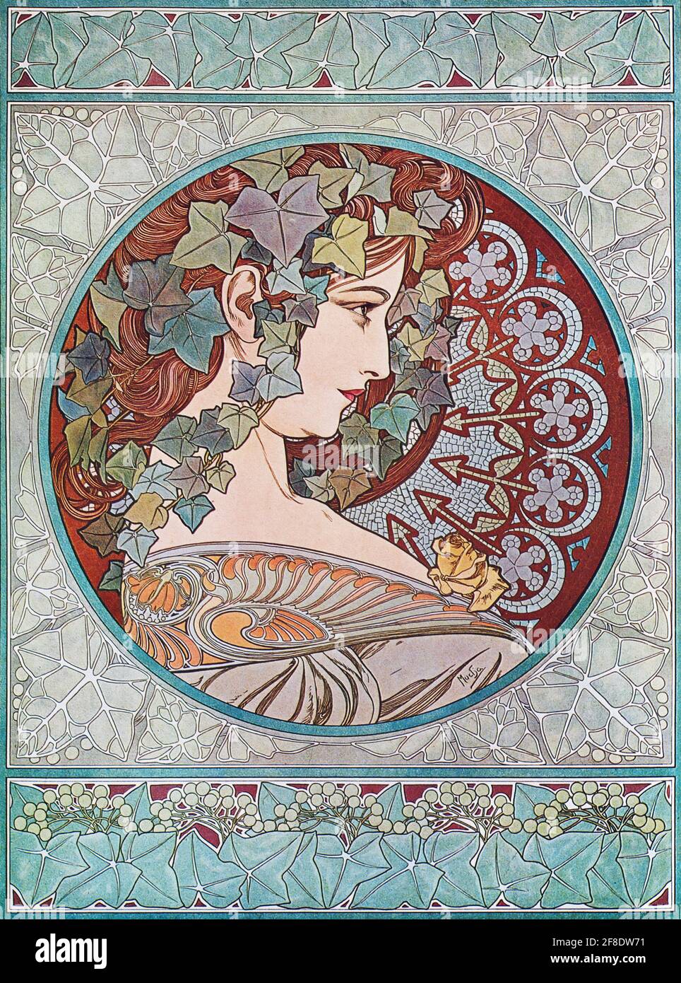 Decorative woman. Art Nouveau art by Alphonse Mucha. Stock Photo