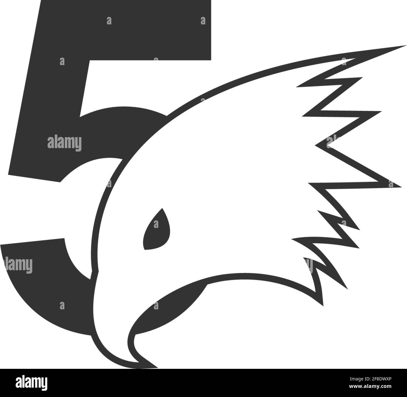 Number 5 logo icon with falcon head design symbol template vector Stock ...