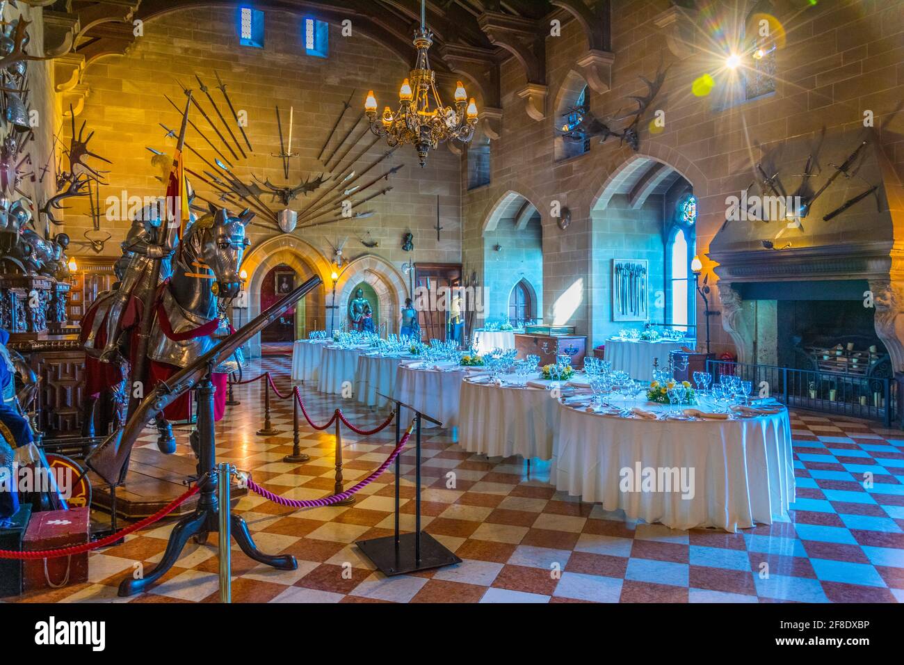 WARWICK, UNITED KINGDOM, APRIL 8, 2017: View of a dining hall of the Warwick castle, England Stock Photo