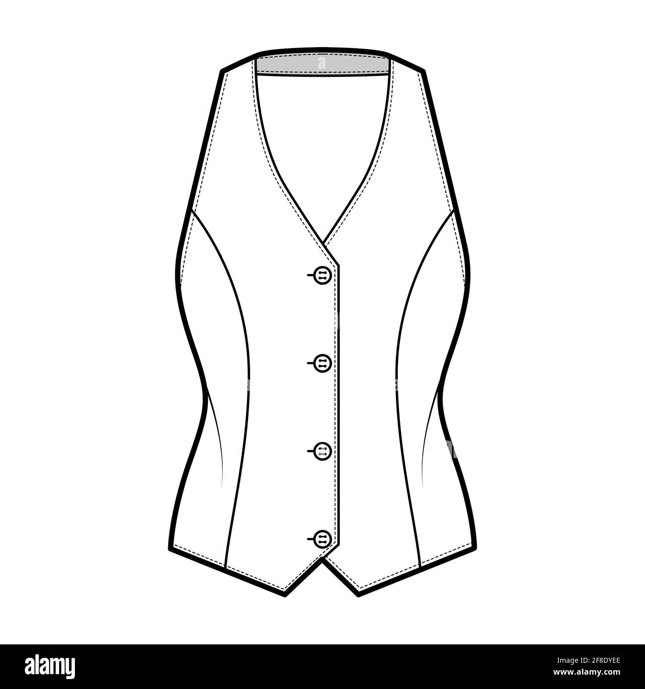 Halter vest pique waistcoat technical fashion illustration with