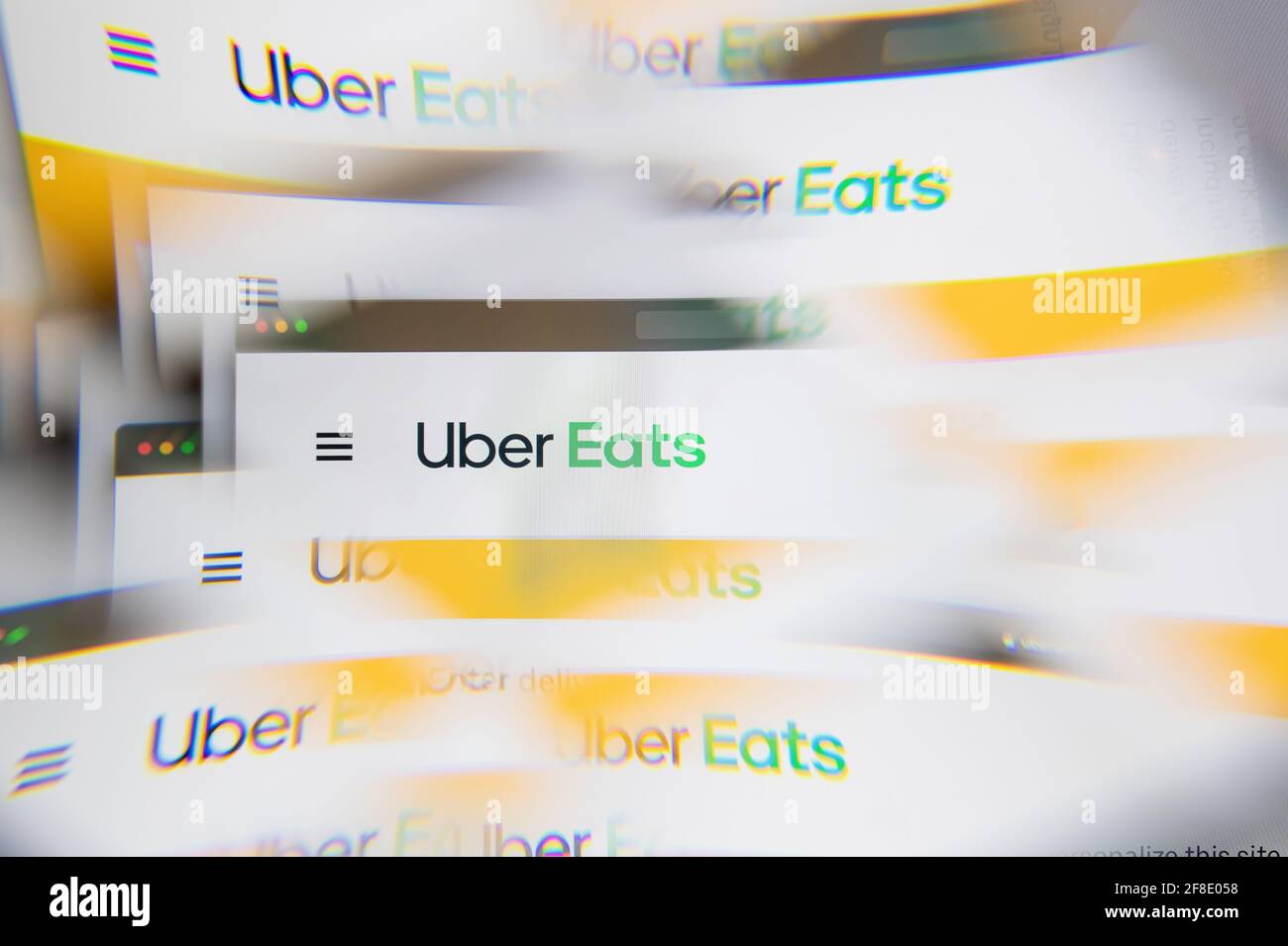 Milan, Italy - APRIL 10, 2021: UBER EATS logo on laptop screen 