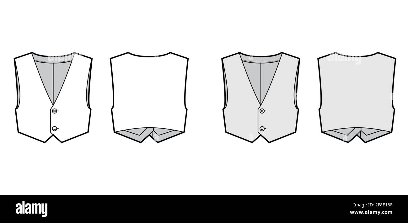 Short vest waistcoat technical fashion illustration with cropped length ...
