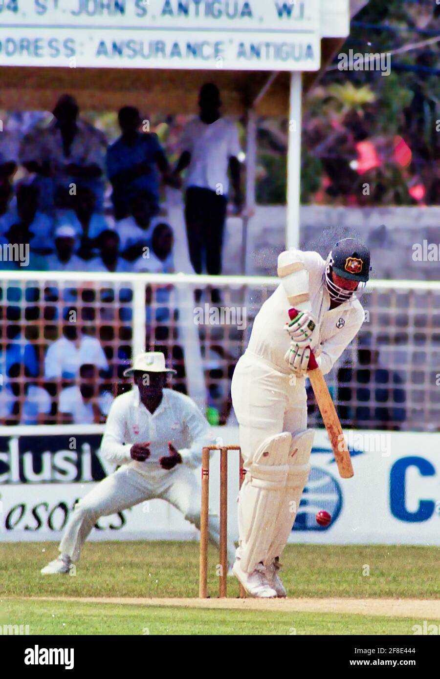 Australia at bat in the  fifth test match vs. West Indies at the Antigua Recreation Ground, in St. John’s, Antigua 27 April–1 May 1991 Stock Photo