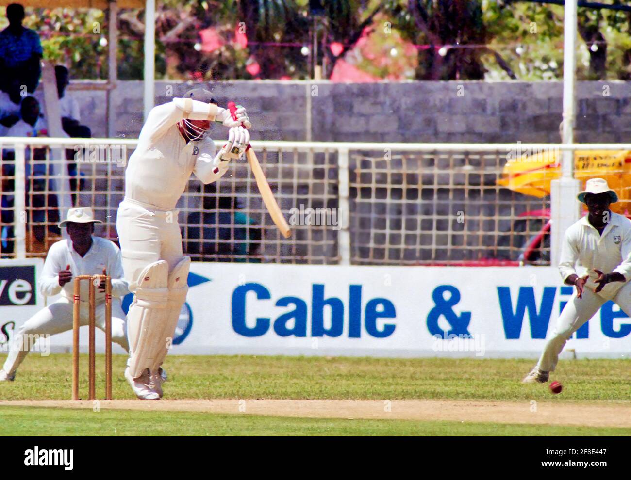 Australia at bat in the  fifth test match vs. West Indies at the Antigua Recreation Ground, in St. John’s, Antigua 27 April–1 May 1991 Stock Photo
