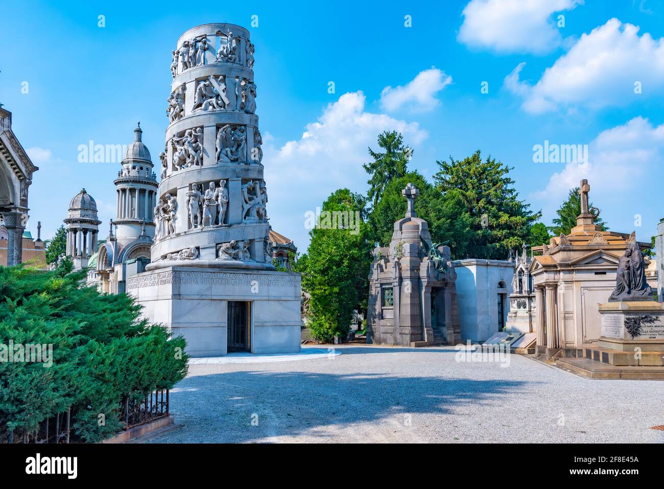 MILANO, ITALY, JULY 19, 2019: Bernocchi Mausoleum at Cimietro Monumentale in mIlano, Italy Stock Photo