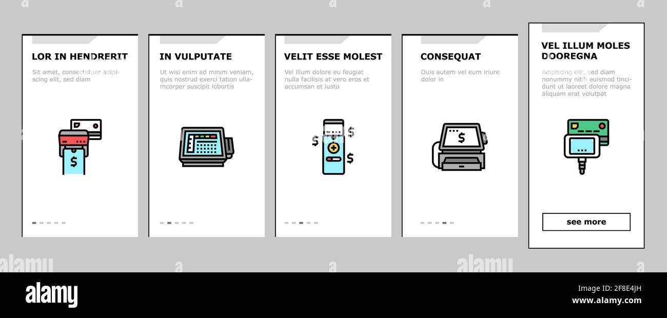 Pos Terminal Device Onboarding Icons Set Vector Stock Vector Image ...