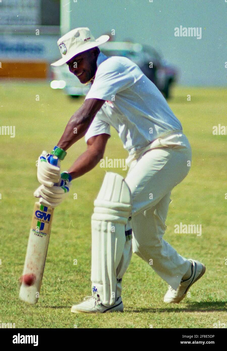West Indiies batsman practices before the fifth test match vs. Australia at the Antigua Recreation Ground, in St. John’s, Antigua 27 April–1 May 1991 Stock Photo