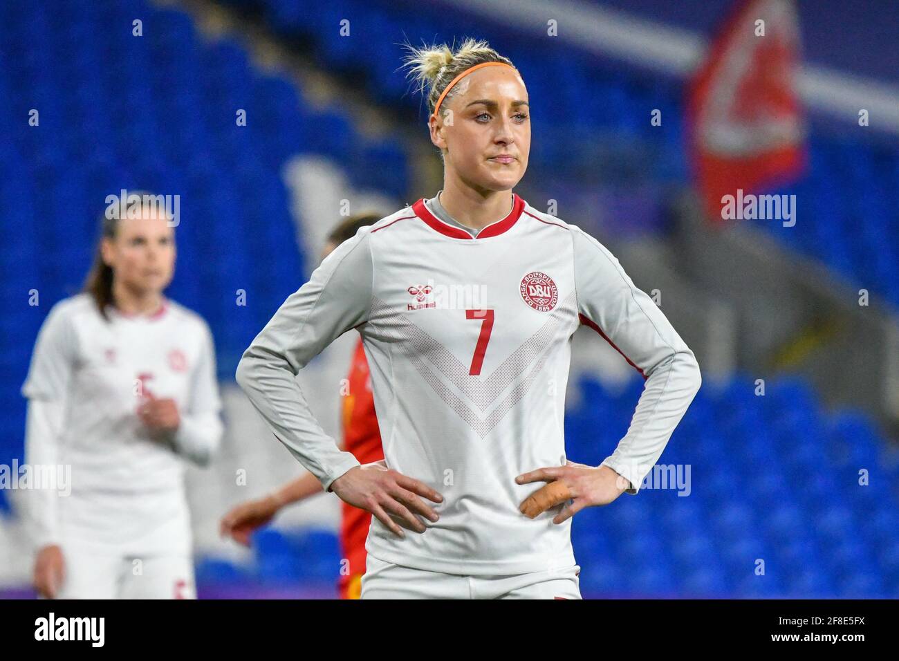 Cardiff, Wales. 13 April, 2021. Sanne Troelsgaard of Denmark Women on during Women's International Friendly match between Wales and at the Cardiff City Stadium in Cardiff, Wales, UK