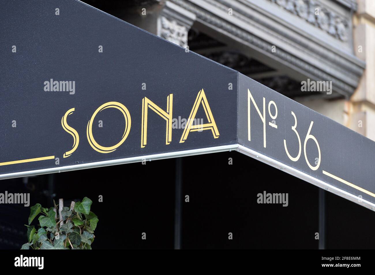 New York, USA. 13th Apr, 2021. Exterior view of “Sona” restaurant, recently opened by actress Priyanka Chopra Jonas, in Manhattan's Flatiron district, New York, NY, April 13, 2021. (Photo by Anthony Behar/Sipa USA) Credit: Sipa USA/Alamy Live News Stock Photo