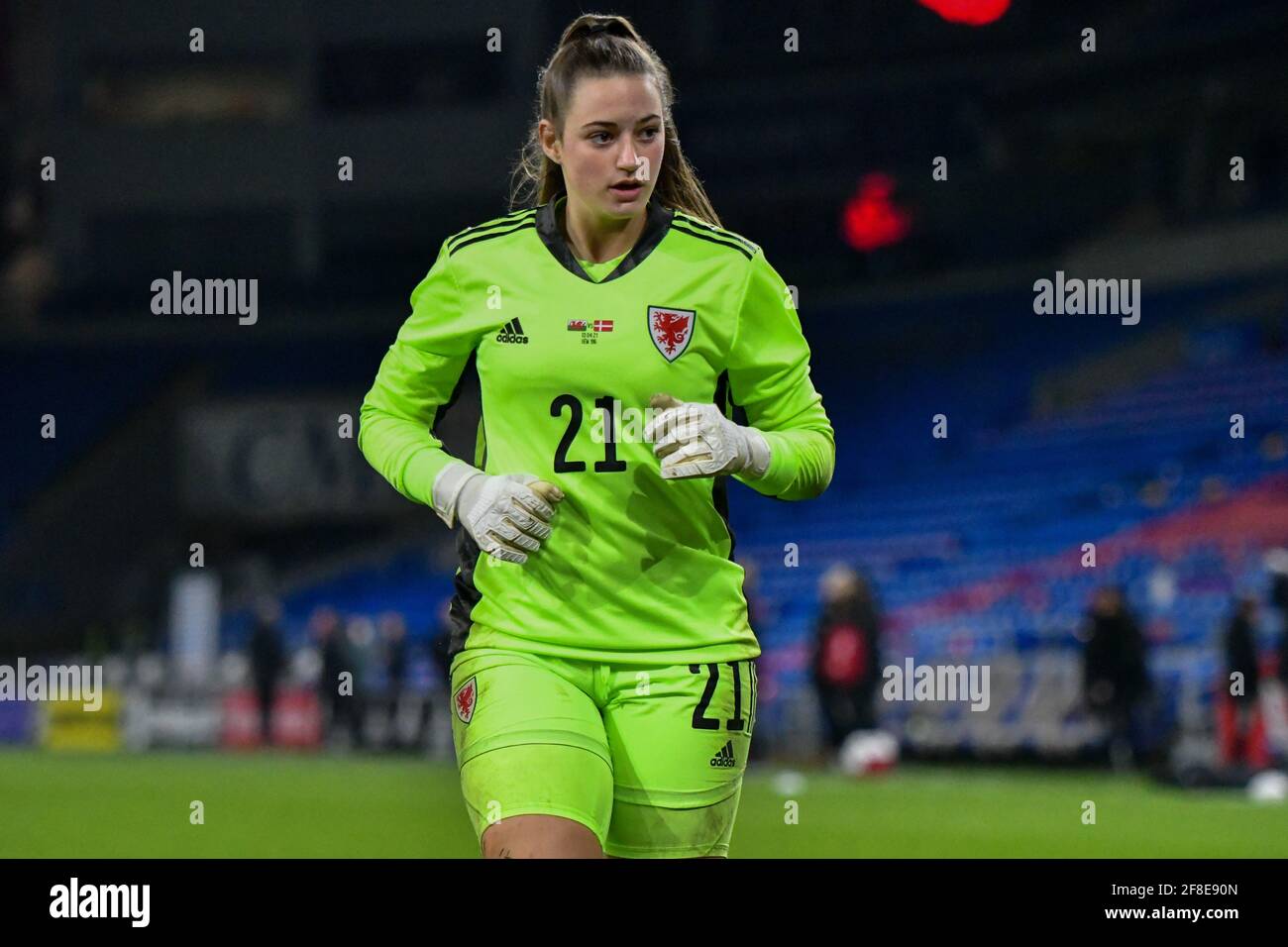 Cardiff, Wales. 13 April, 2021. Poppy Soper of Wales Women after the Women's International Friendly match between Wales and Denmark at the Cardiff City Stadium in Cardiff, Wales, UK on 13, April 2021. Credit: Duncan Thomas/Majestic Media/Alamy Live News. Stock Photo