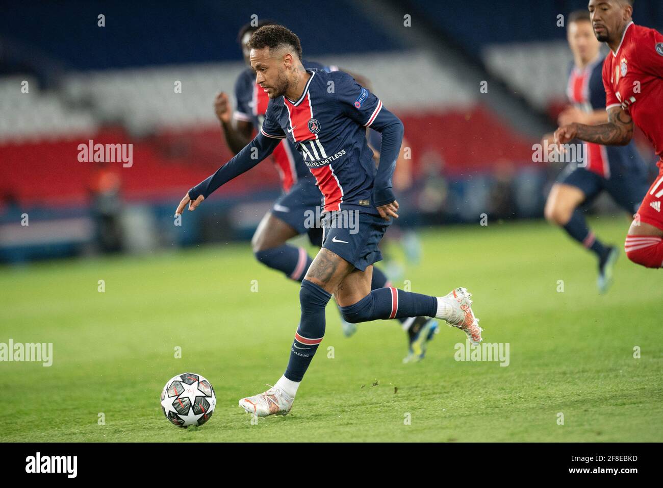 Neymar Jr of PSG in action during the UEFA Champions League, Quarter Final  Second Leg match between Paris Saint Germain and Bayern Munchen at Parc des  Princes, on April 13, 2021 in