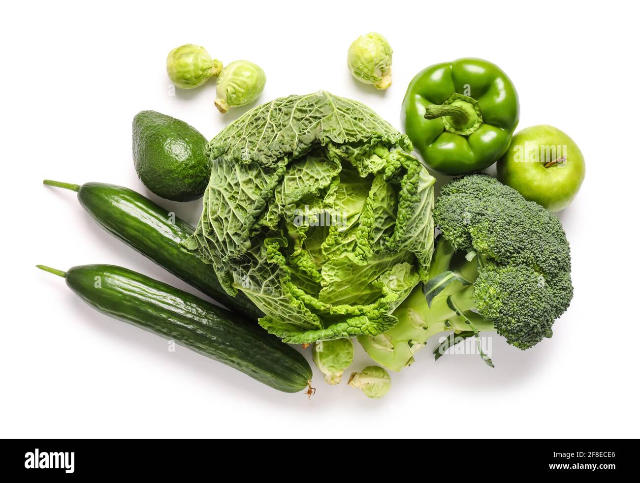 Fresh green vegetables on white background Stock Photo - Alamy