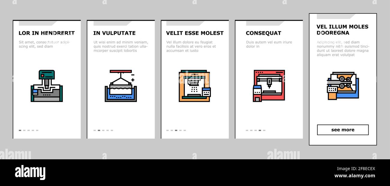 Metal Working Machine Onboarding Icons Set Vector Stock Vector Image ...