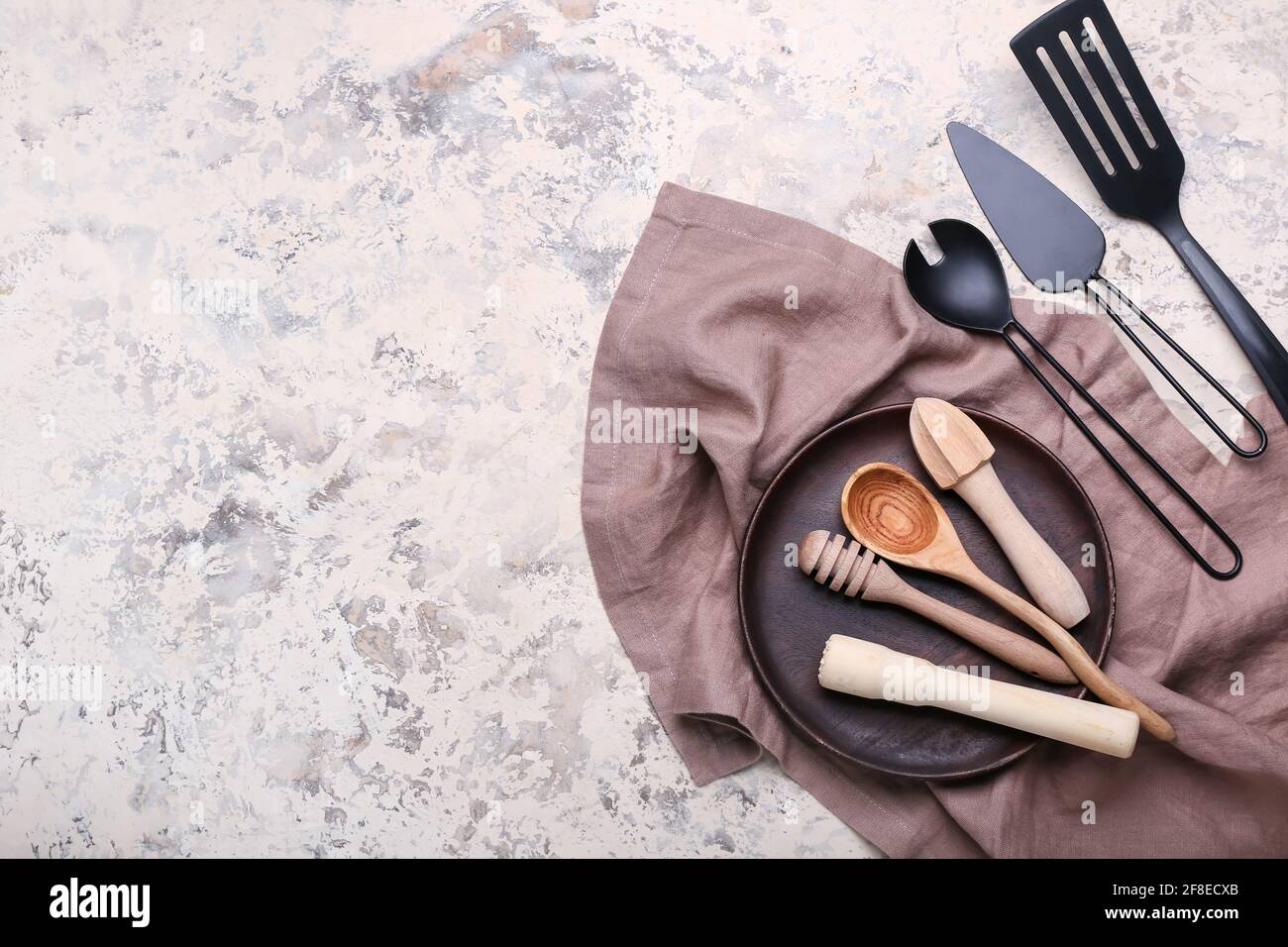 Set of kitchen utensils on light background Stock Photo - Alamy