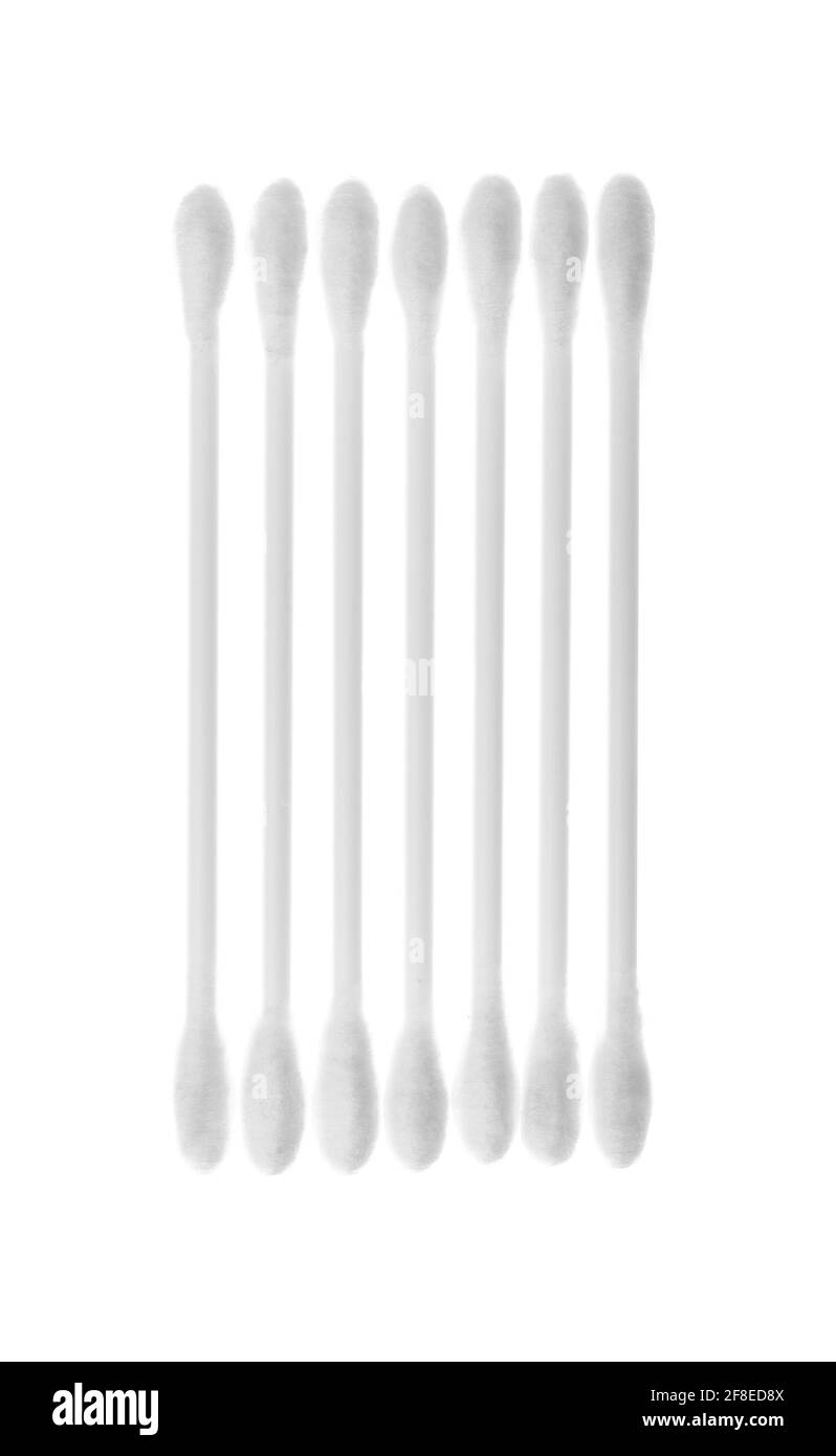 Cotton swabs on white background Stock Photo Alamy