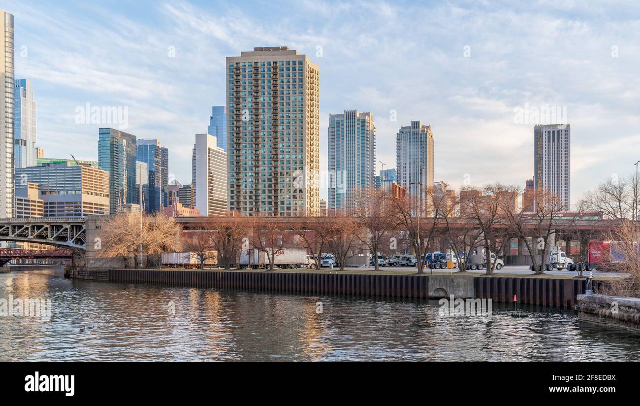 Waterfront Residential Luxury Buildings in Downtown Chicago During the COVID-19 Pandemic. Stock Photo