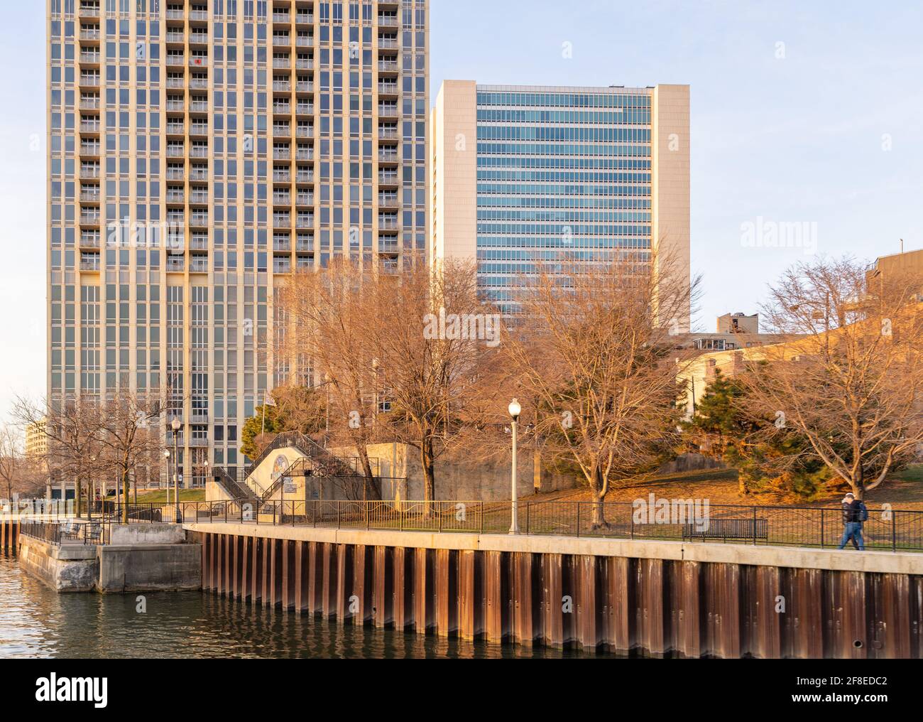 Waterfront Residential Luxury Buildings in Downtown Chicago During the COVID-19 Pandemic. Stock Photo