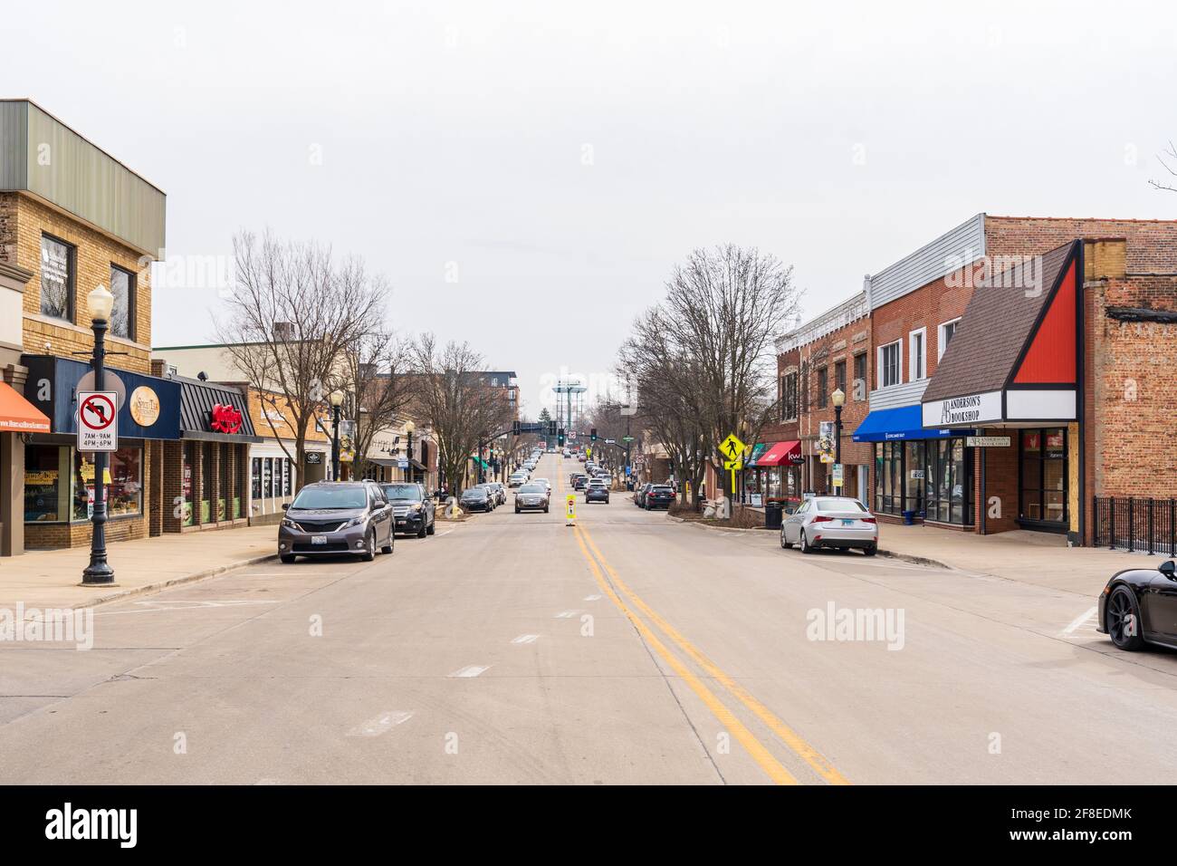 Chicago, Illinois - March 12, 2021: Downers Grove Village Street During the COVID-19 Pandemic. Stock Photo