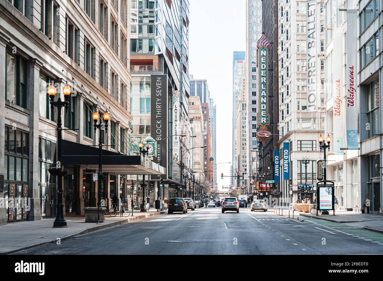 Chicago, Illinois - March 13, 2021: Near Empty Streets of Downtown Chicago During the COVID-19 Pandemic. Stock Photo