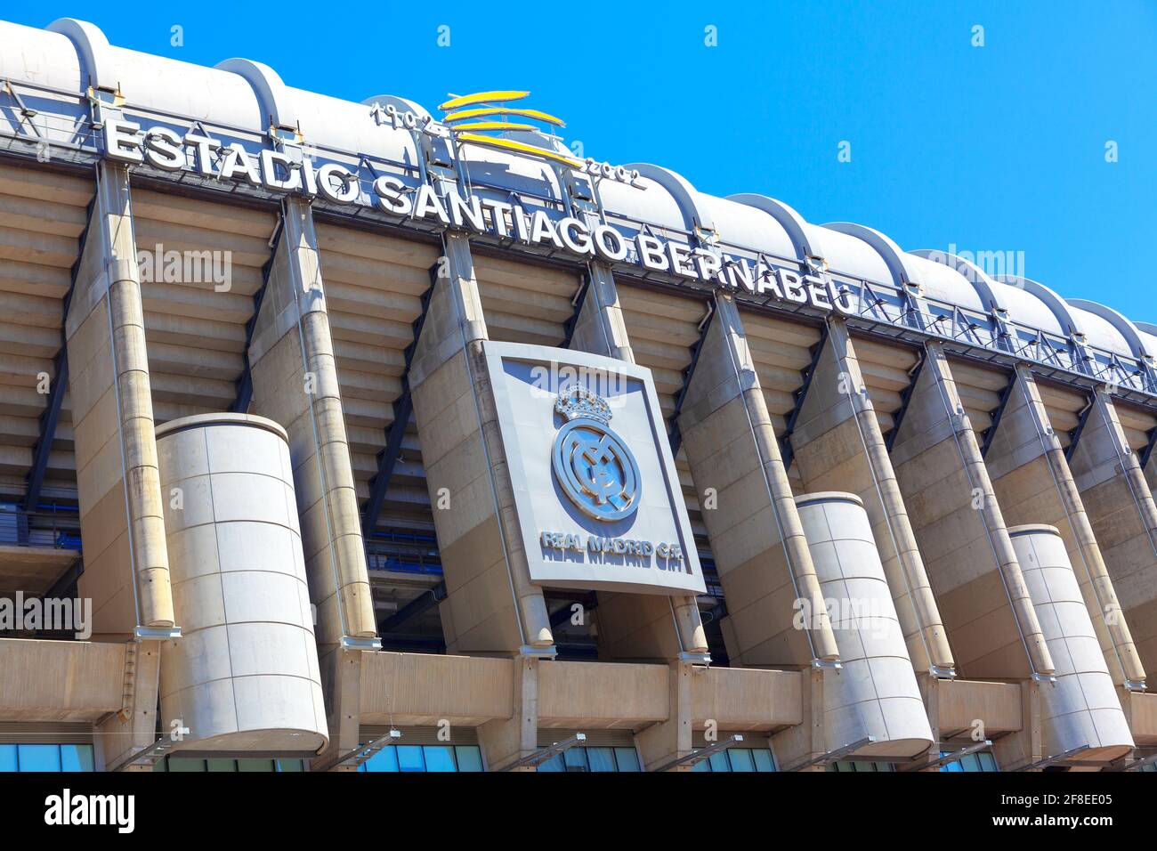 Facade of Santiago Bernabeu football Stadium in Madrid, Spain . Home