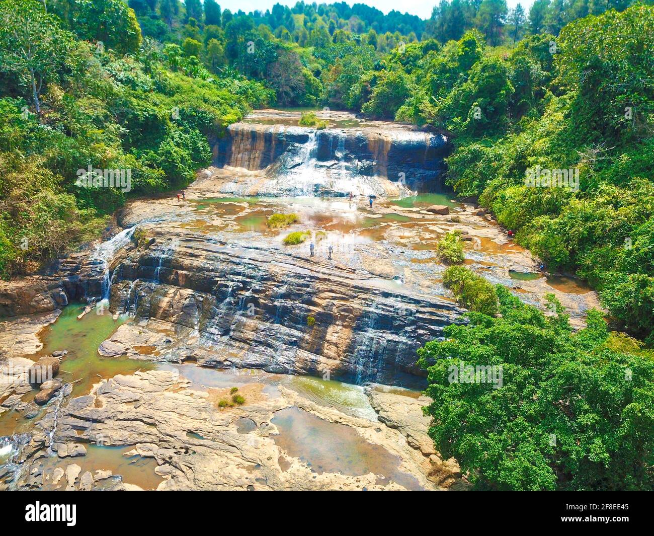 Curug Puncakjeruk is in another waterfall in Ciletuh GeoPark, precisely in Mekarmukti Village, Waluran District, Sukabumi Regency.  The charm of this Stock Photo