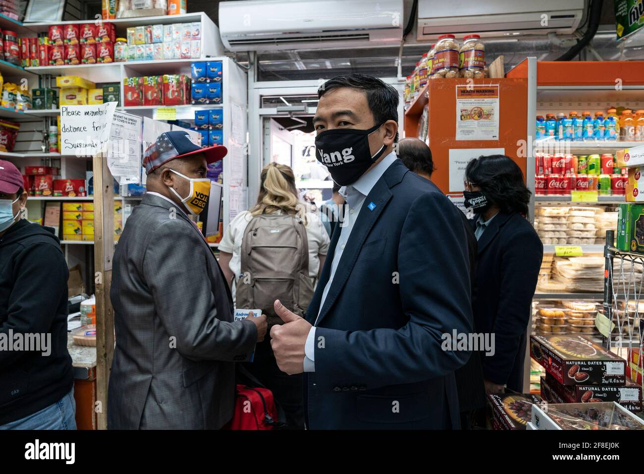 New York on April 13, 2021. Andrew Yang seen inside of Mannan Halal