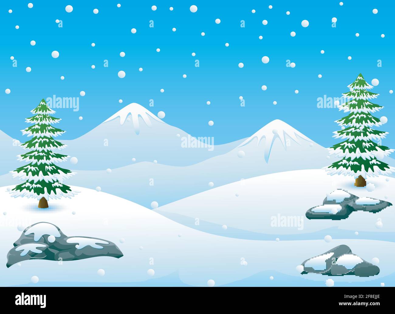 Vector illustration of Winter mountains landscape with fir trees and ...