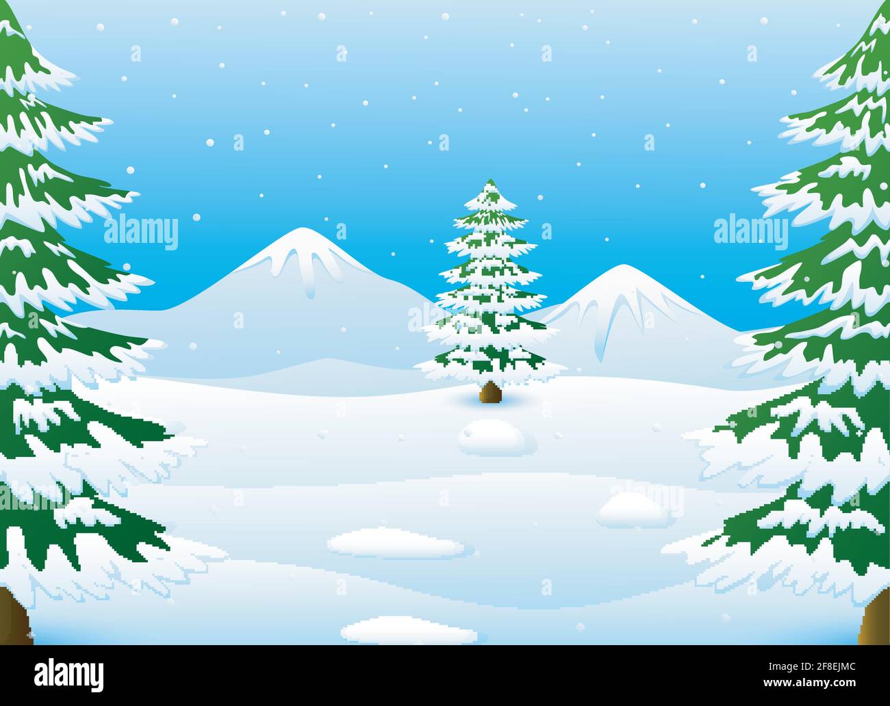Vector illustration of Winter mountains landscape with fir trees and ...