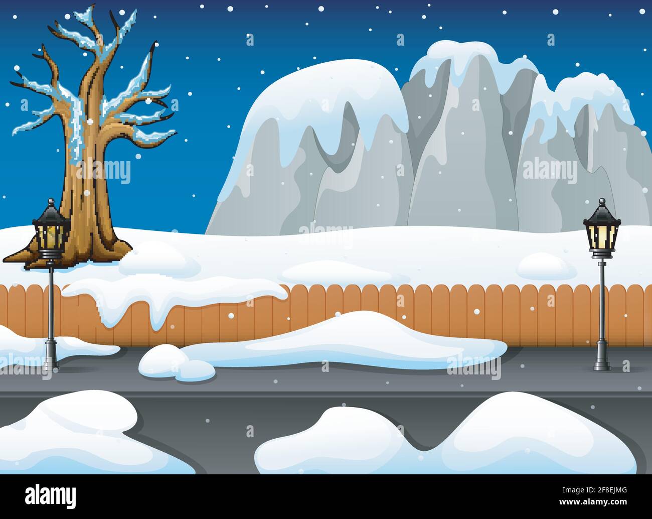 Winter Night Landscape With Snowy Rocks And Snow On The Street Stock Vector Image Art Alamy Winter Night Landscape With Snowy Rocks And Snow On The Street Stock Vector Image Art Alamy