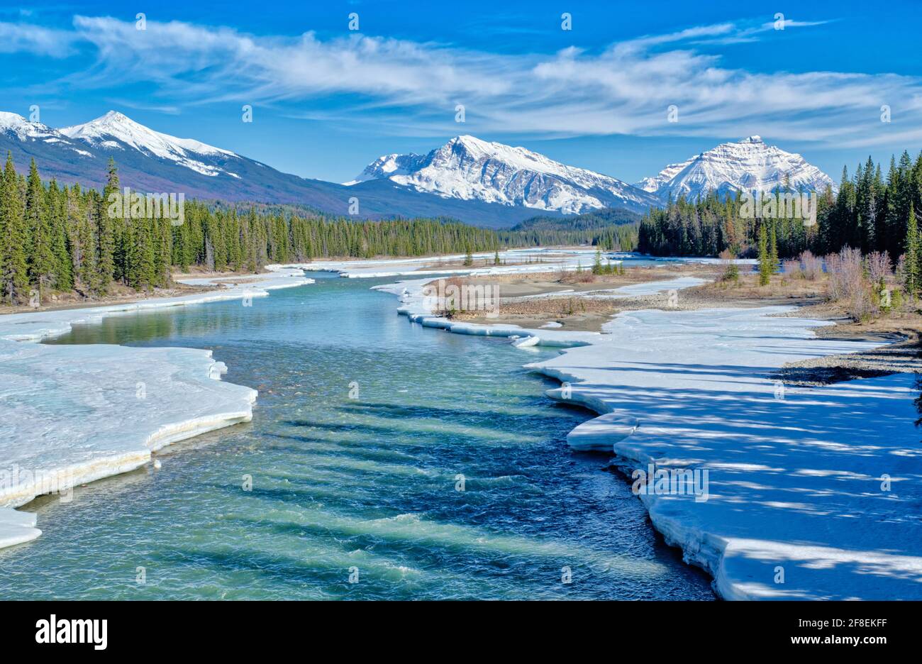 Saskatchewan River Crossing is a locality in western Alberta, Canada. It is located within Banff National Park at the junction of Highway 93 (Icefield Stock Photo