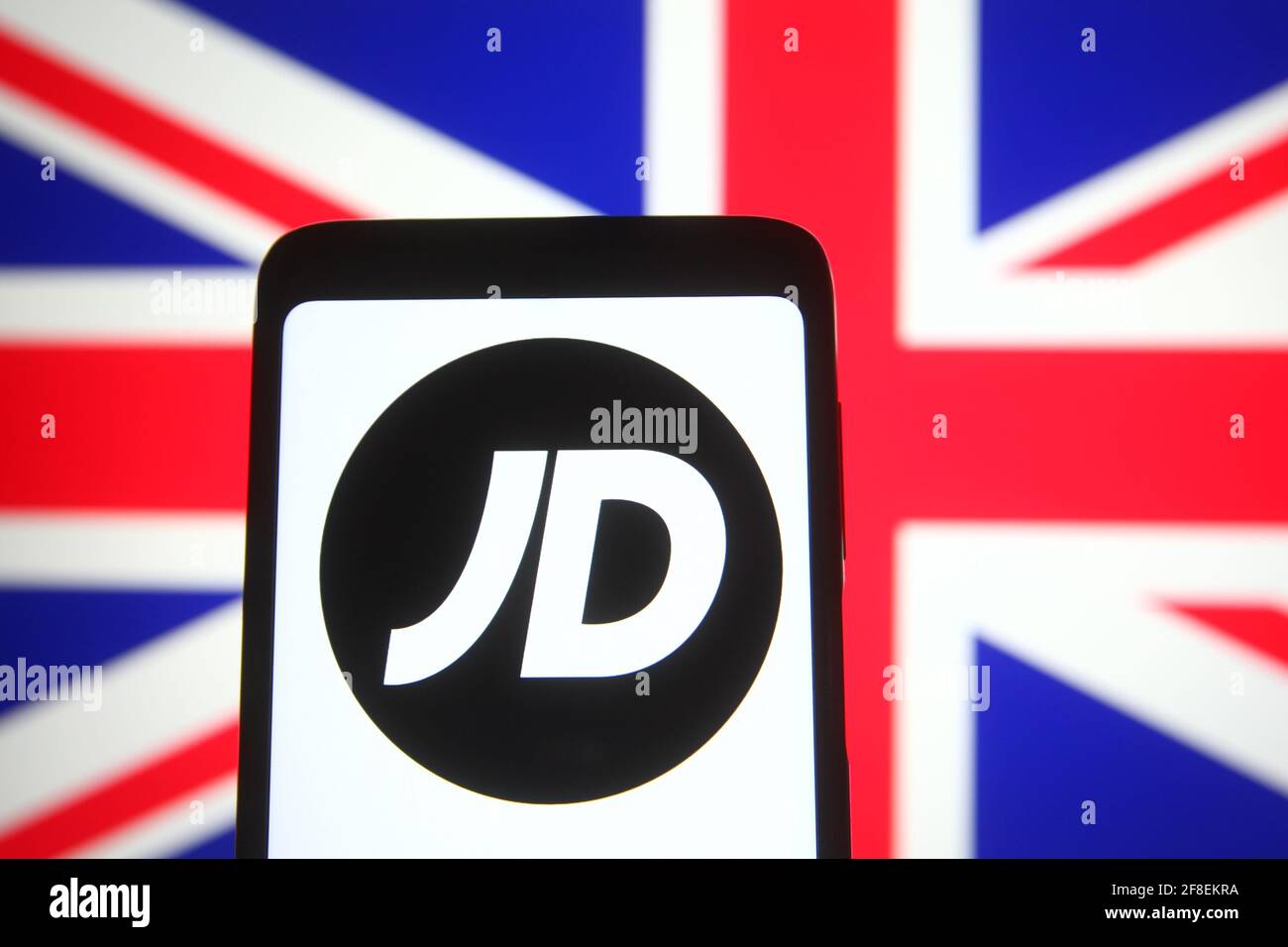Ukraine. 14th Apr, 2021. In this photo illustration the JD Sports, also ...