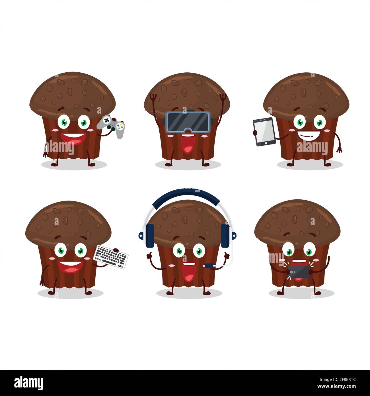 Chocolate muffin cartoon character are playing games with various cute ...