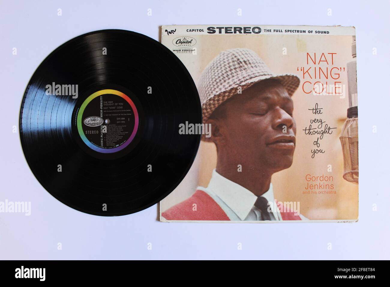 Traditional pop, rnb and jazz artist, Nat King Cole music album on vinyl record LP disc. Titled: The Very Thought of You Stock Photo