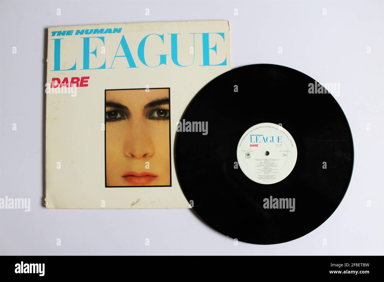 New wave and synth-pop band, The Human League music album on vinyl record LP disc. Titled: Dare album cover Stock Photo
