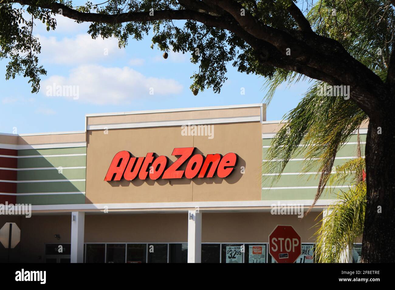 Auto Zone car parts store. AutoZone is the second-largest retailer of aftermarket automotive parts and accessories in the United States. Stock Photo