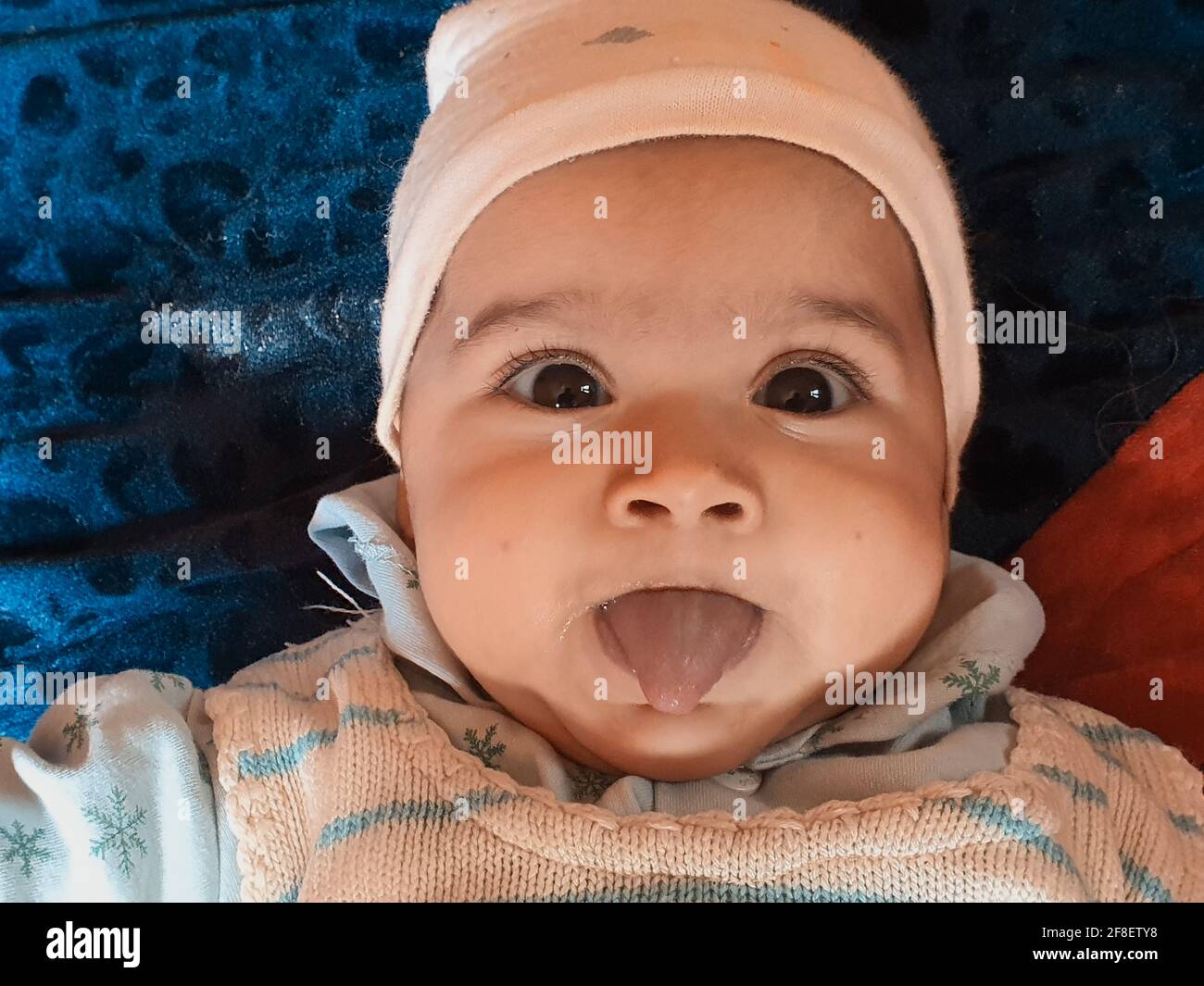 Smiling kid photographs at home under blanket looks beautiful. Digital