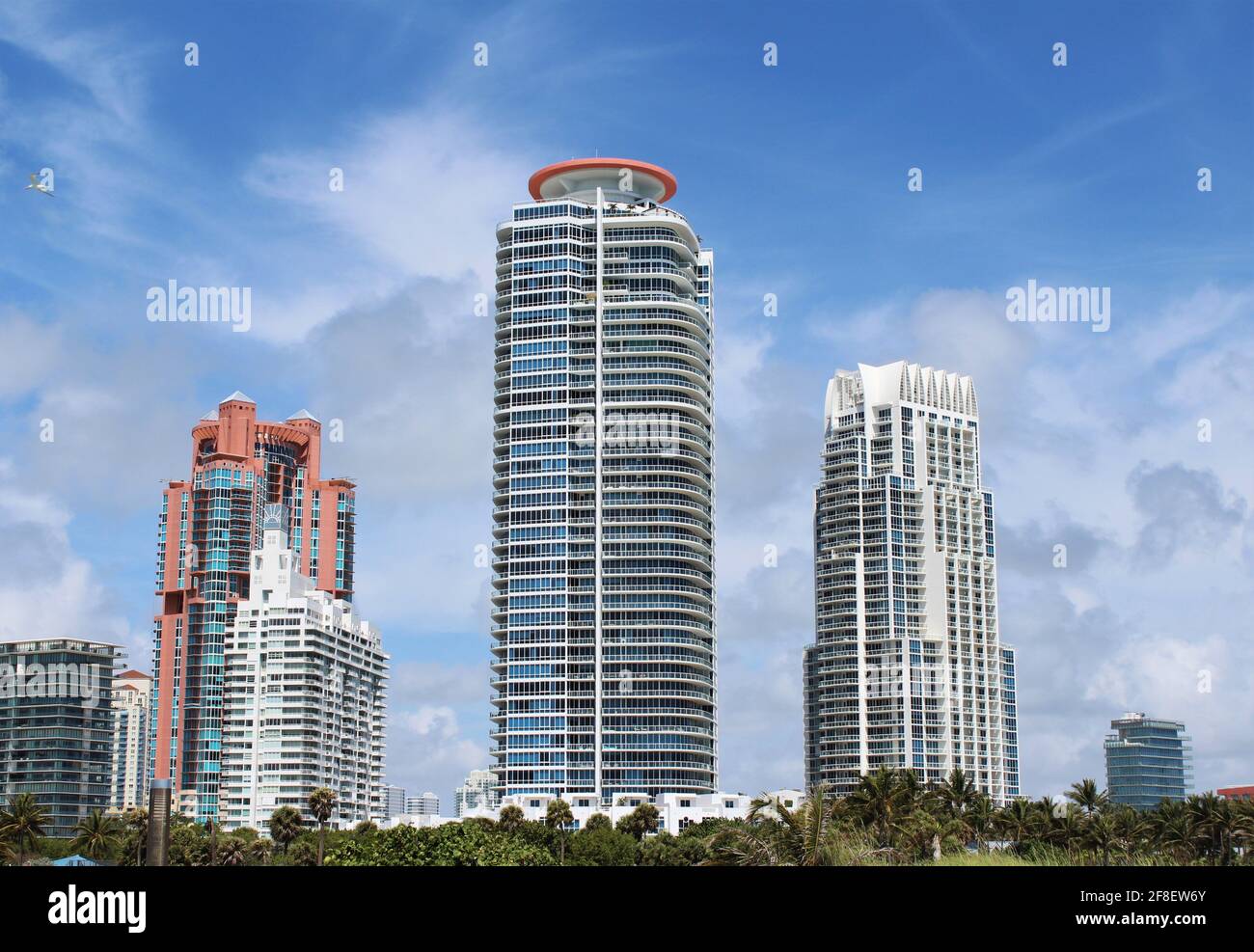 South Pointe Condo Buildings in Miami Beach, Florida on South Beach. Condominium buildings with apartments for sale and for rent. Stock Photo