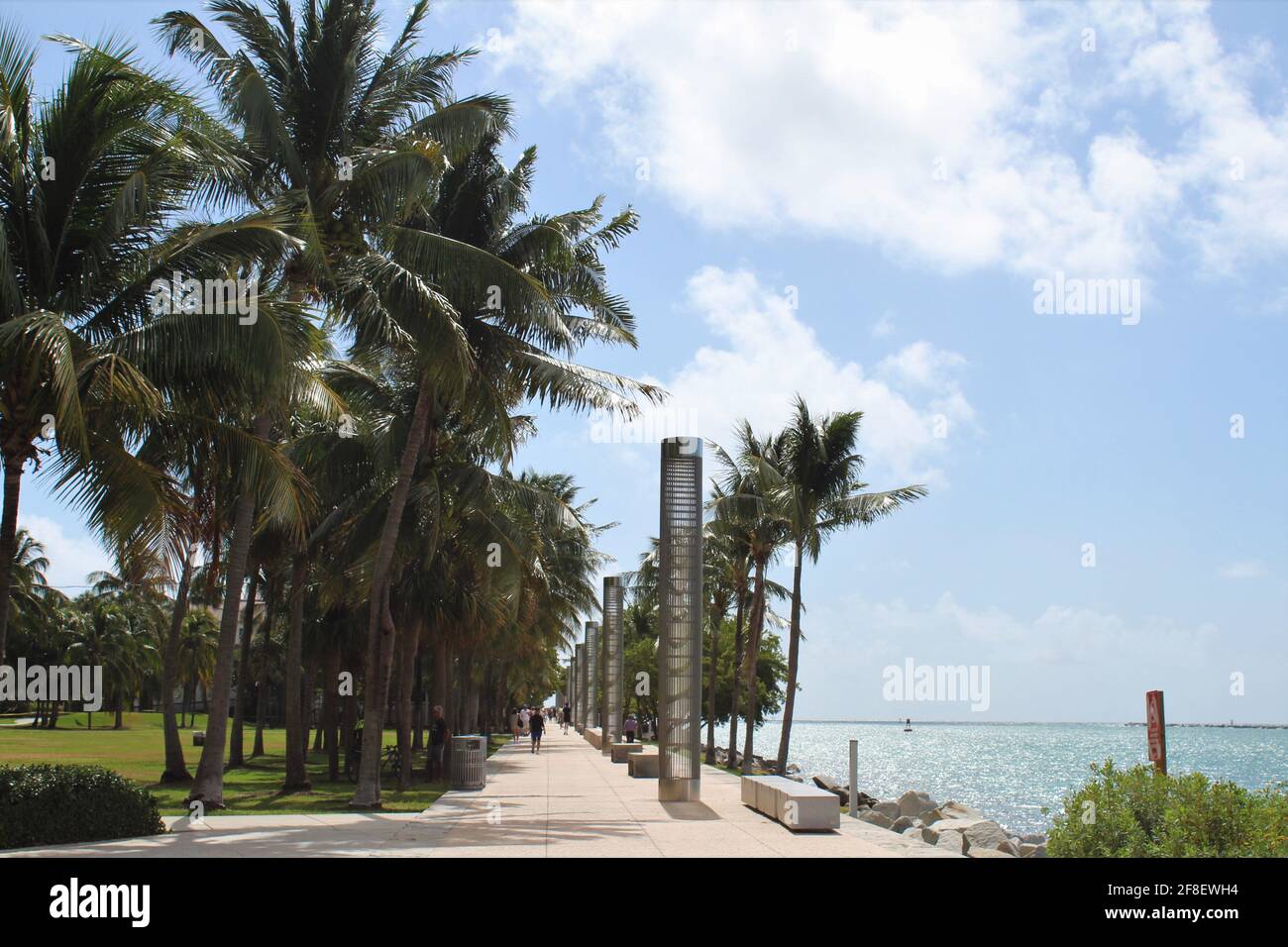 South Pointe beach boardwalk promenade area in Miami Beach, Florida. Copyspace Stock Photo