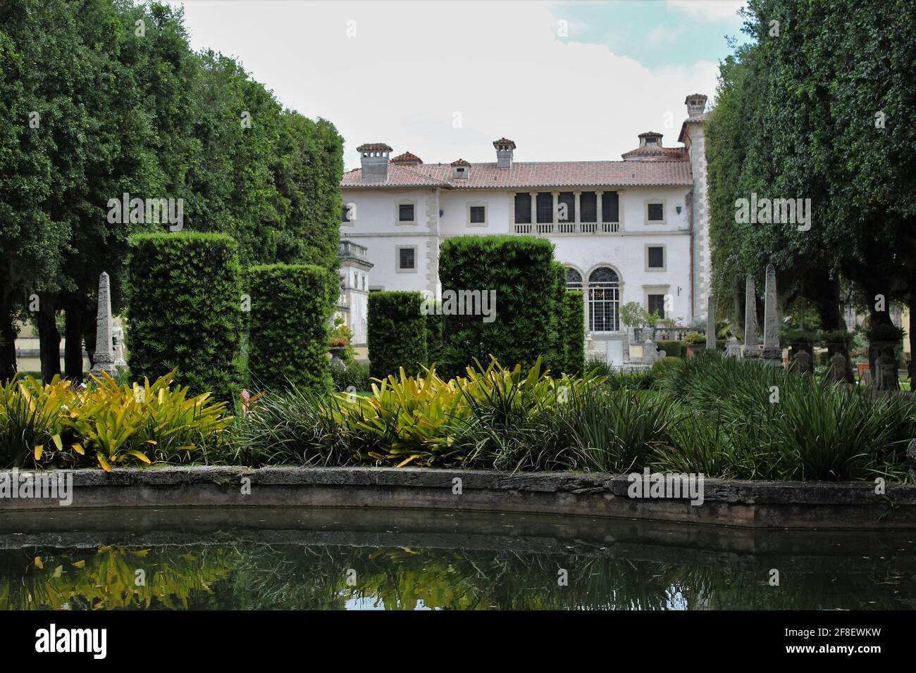 Outdoor view of The Vizcaya Museum and Garden. Nature landscape and pond scenery. Stock Photo