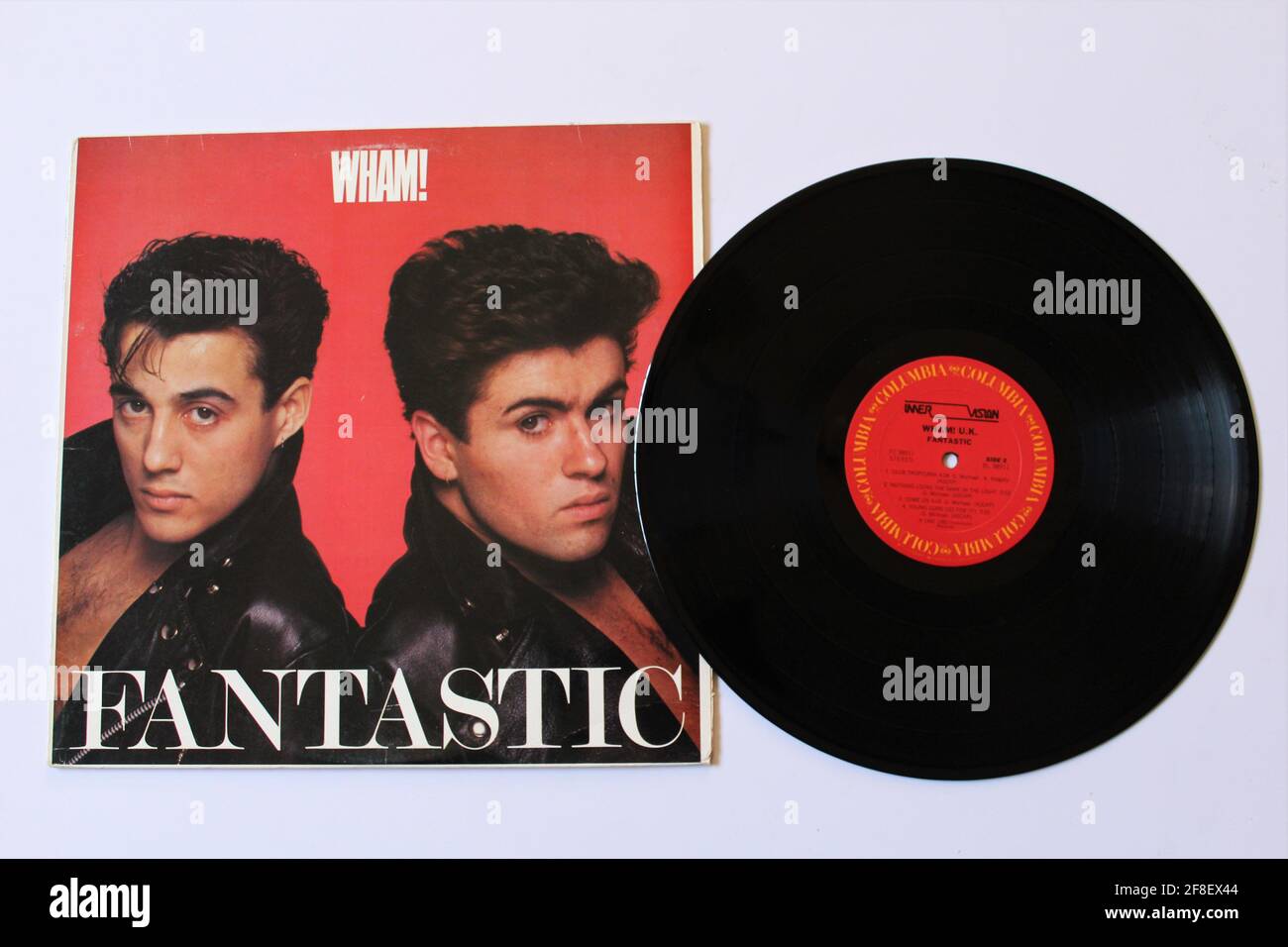 English Pop, dance-pop, post-disco band, Wham! duo music album on vinyl record LP disc. Titled: Fantastic Stock Photo