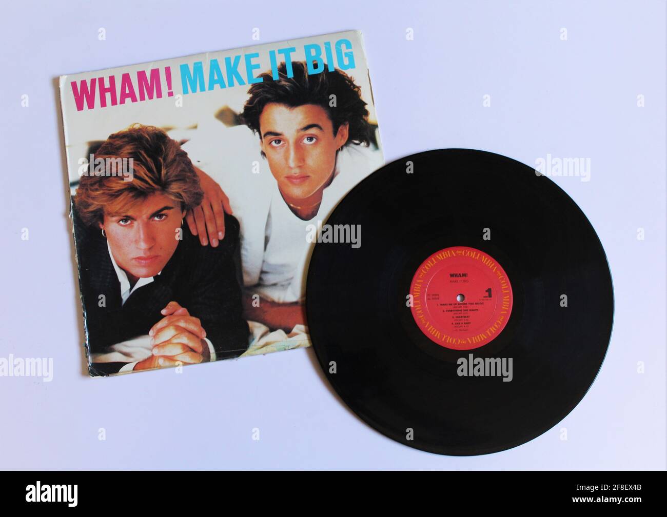 English Pop, dance-pop, post-disco band, Wham! duo music album on vinyl record LP disc. Titled: Make It Big Stock Photo