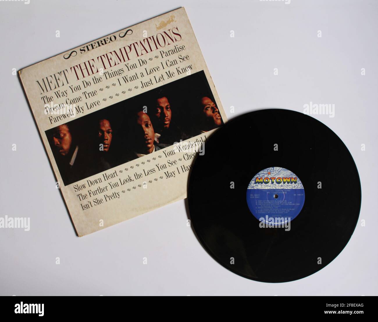 Soul, doo-wop band, The Temptations music album on vinyl record LP disc. Titled: Meet the Temptations Stock Photo