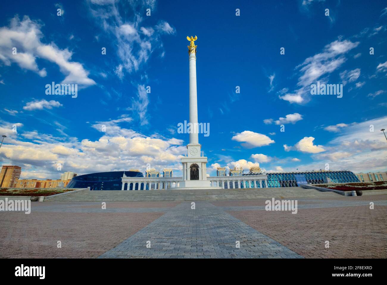Independence Square (Kazakh: Тәуелсіздік алаңы) also referred to as Kazakh Eli Square, is the main square in Nur-Sultan, Kazakhstan. It was made in Oc Stock Photo