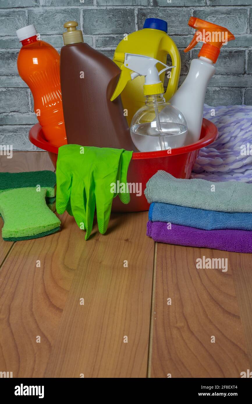 cleaning products used by a woman Stock Photo Alamy