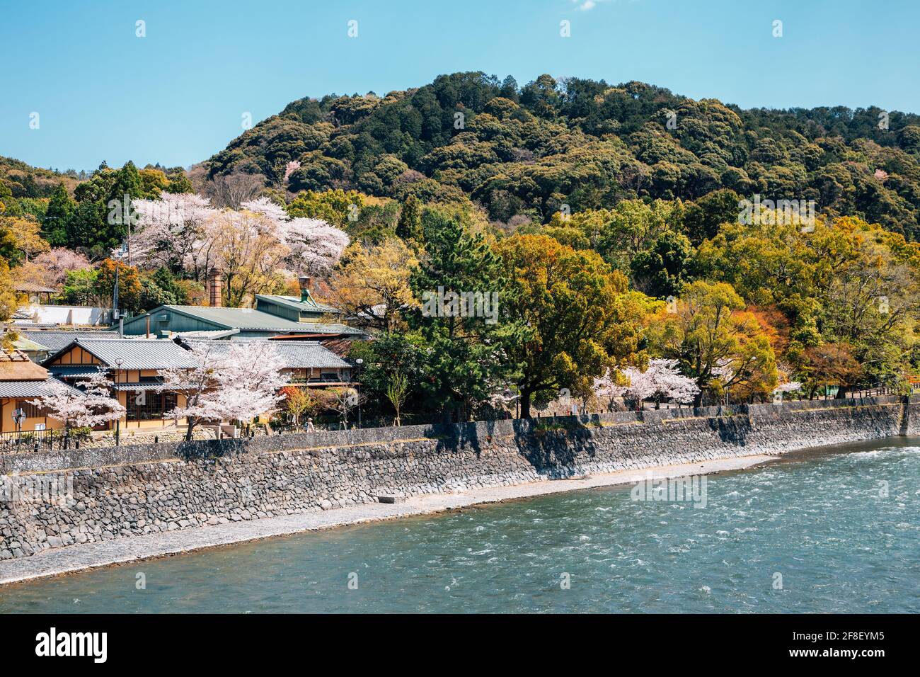 Uji town and river at spring in Kyoto, Japan Stock Photo