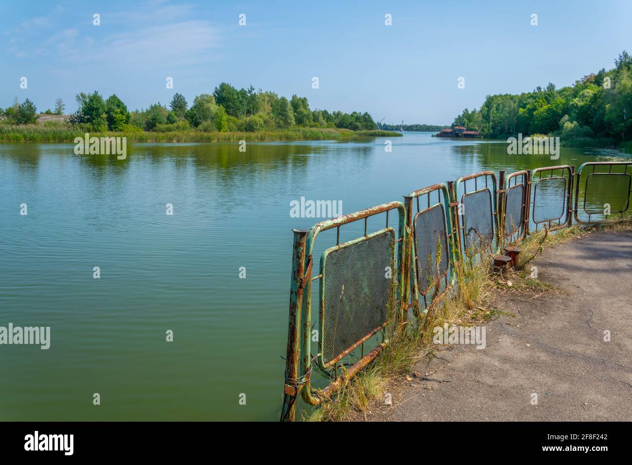 Riverside of Pripyat river passing through the exclusion zone in the Ukraine Stock Photo