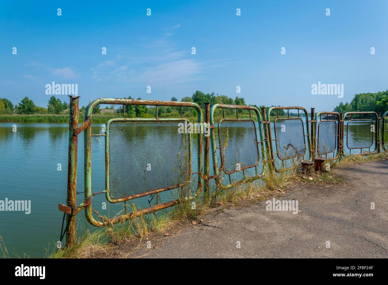 Riverside of Pripyat river passing through the exclusion zone in the Ukraine Stock Photo
