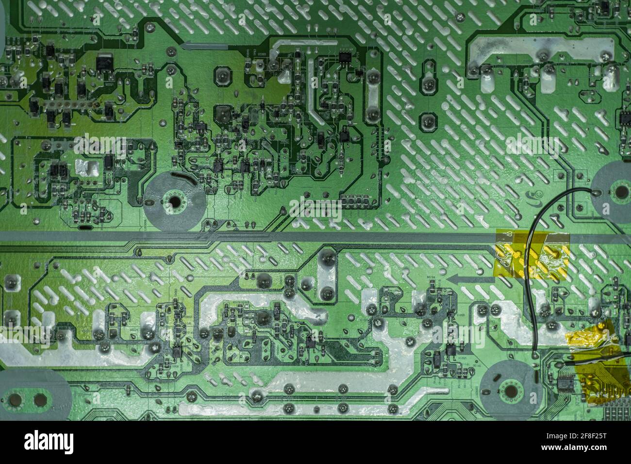 Green board from the plasma TV. Close-up, top view. Stock Photo